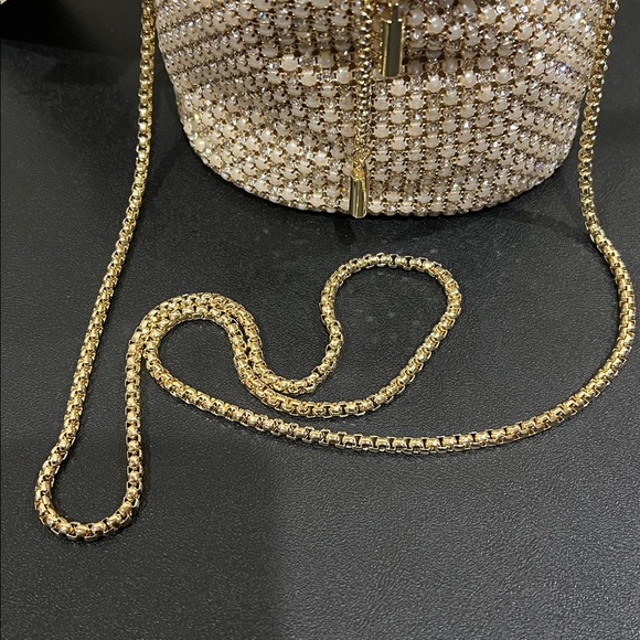 Madison West | Gold Rhinestone & Pearls Mini Tote w/Crossbody Strap - Picture 3 of 13